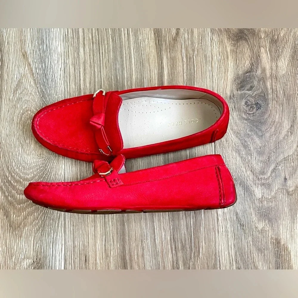 Cole Haan Evelyn Bow Driver Loafers Red Suede Size 7.5B